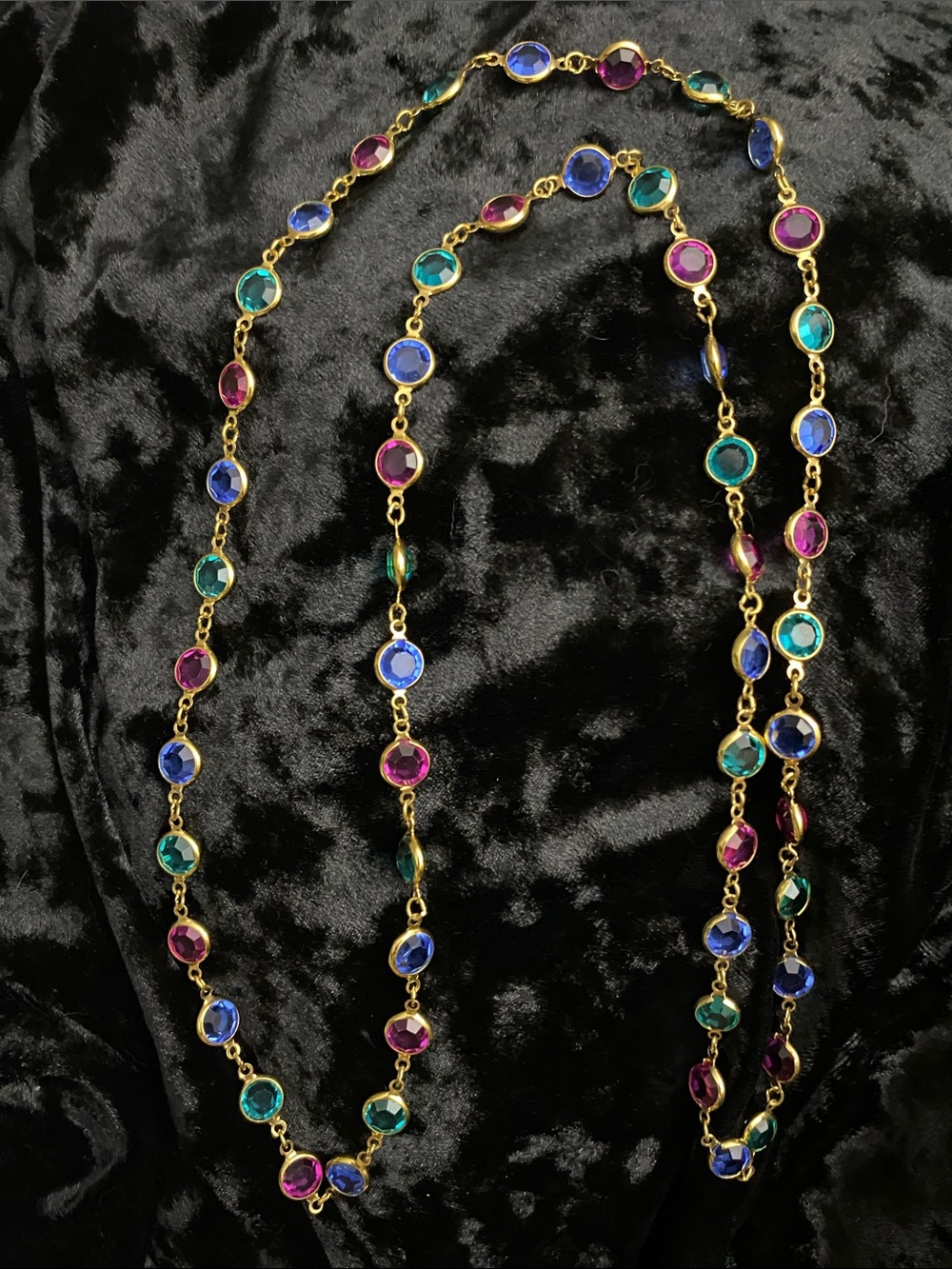 Swarovski Gold Necklace with Blue, Green & Pink Crystals - Picture 2 of 2